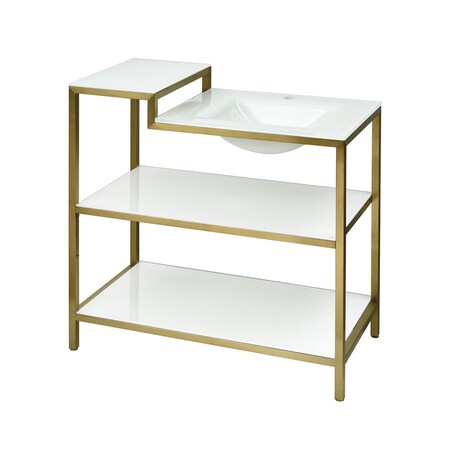 Elk Home Vanity Console with integral white glass sink and white glass shelves V-ARGUN-36SG